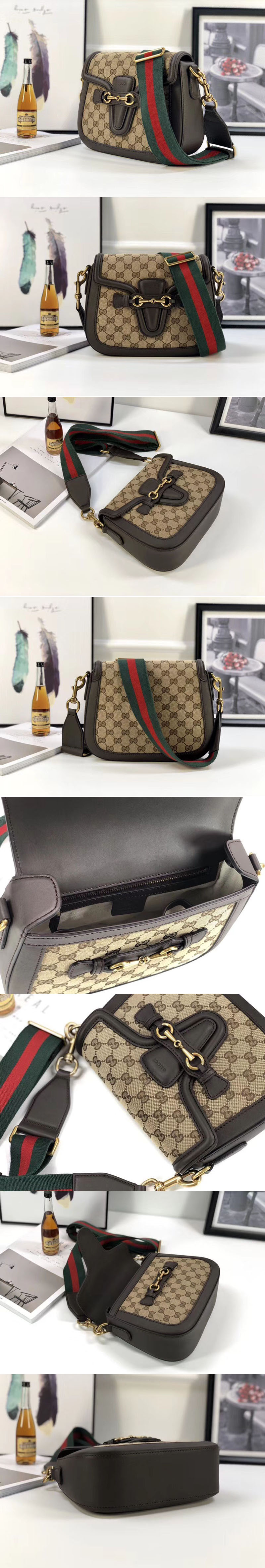 Replica Gucci 383848 Lady Web Original GG Canvas Shoulder Bag Coffee