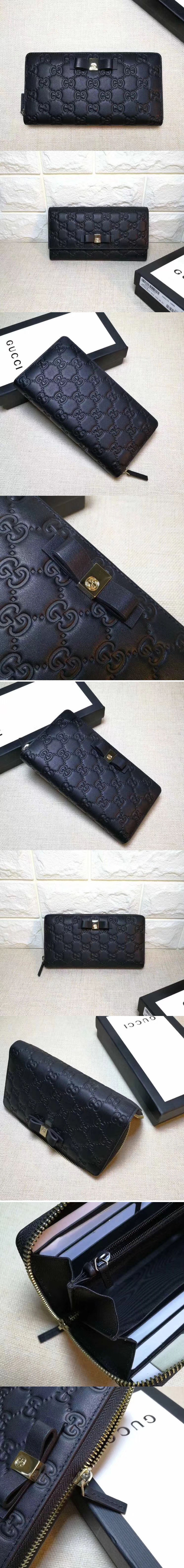 Replica Gucci ‎388680 Bow Signature Zip Around Wallet Black