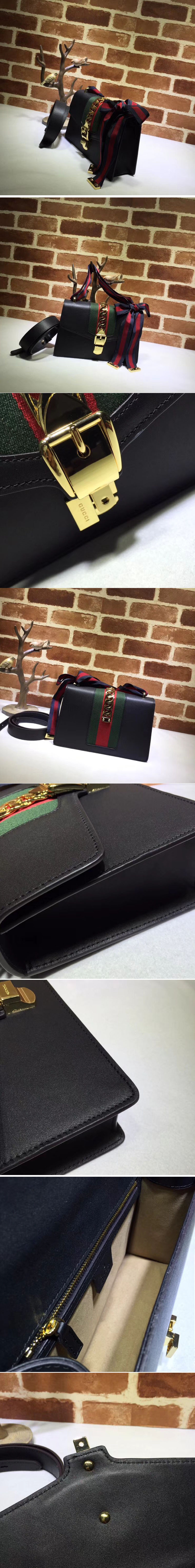 Replica Gucci 421882 Sylvie Leather Shoulder Bags Black