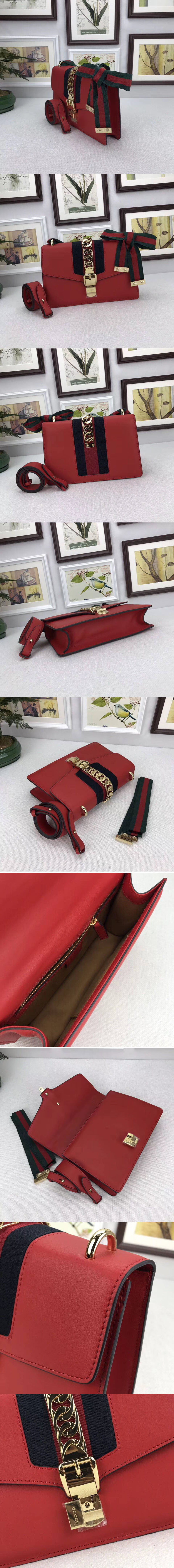 Replica Gucci 421882 Sylvie Leather Shoulder Bag Red