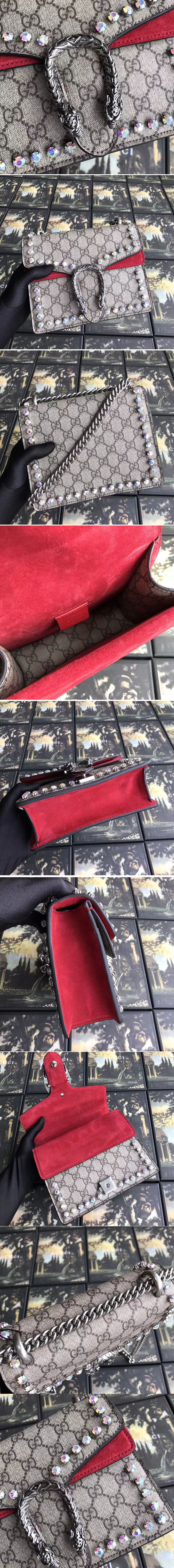 Replica Gucci 421970 Dionysus GG Supreme With Crystals Mini Bag Red