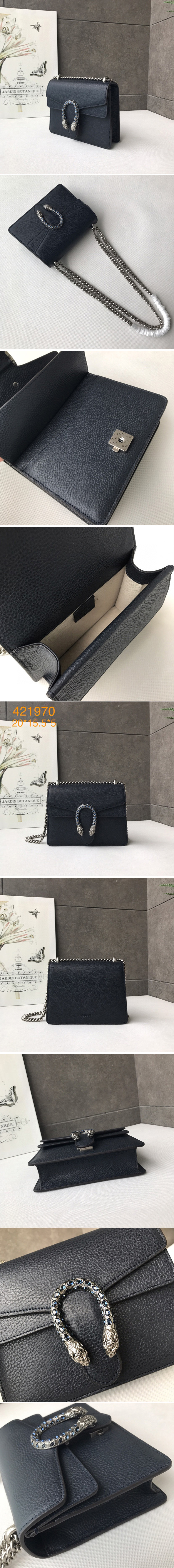 Replica Gucci 421970 Dionysus leather mini bag in Black Leather