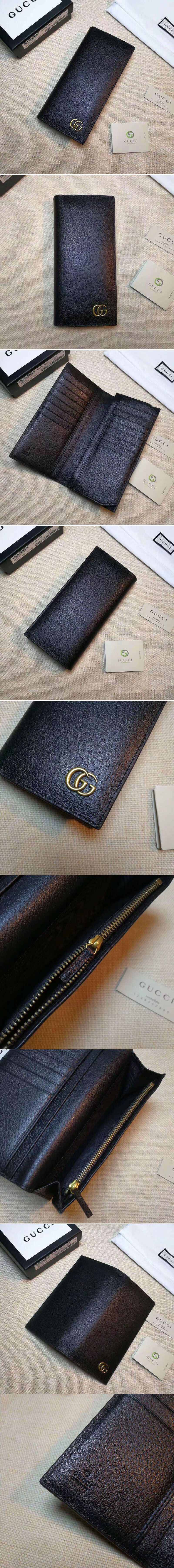 Replica Gucci GG Marmont Black Original Leather Long Wallet 428740 Black