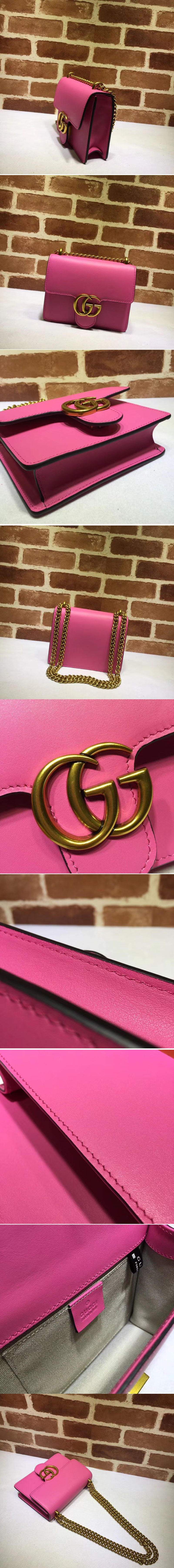 Replica Gucci 431384 GG Marmont Leather Shoulder Bag Pink