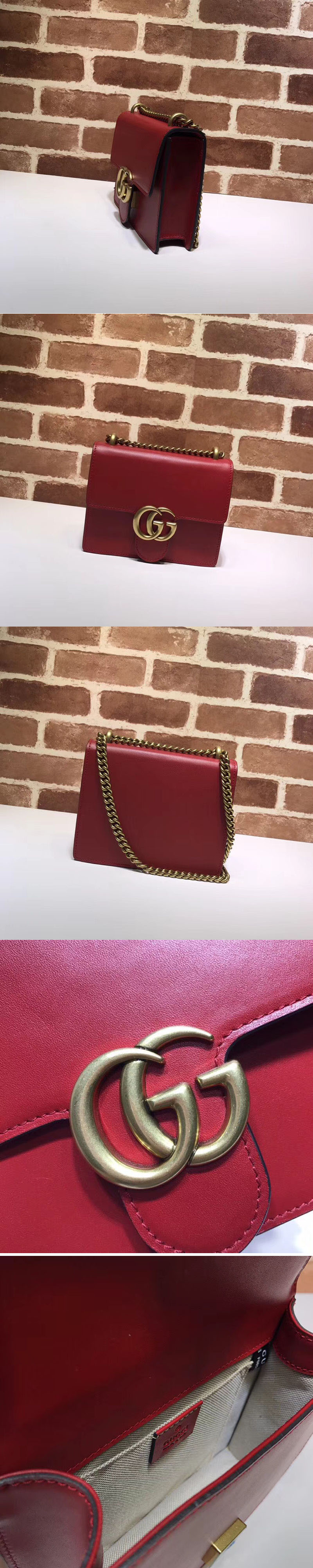 Replica Gucci 431384 GG Marmont Leather Shoulder Bag Red