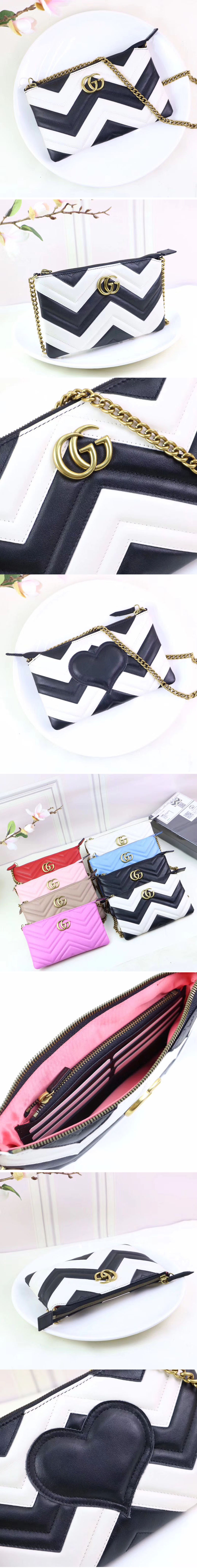 Replica Gucci 443447 GG Marmont mini chain bags Black/White