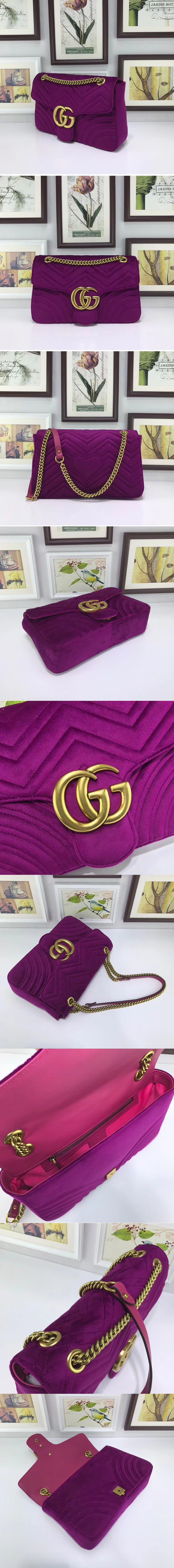 Replica Gucci 443496 GG Marmont Velvet Shoulder Bags Purple