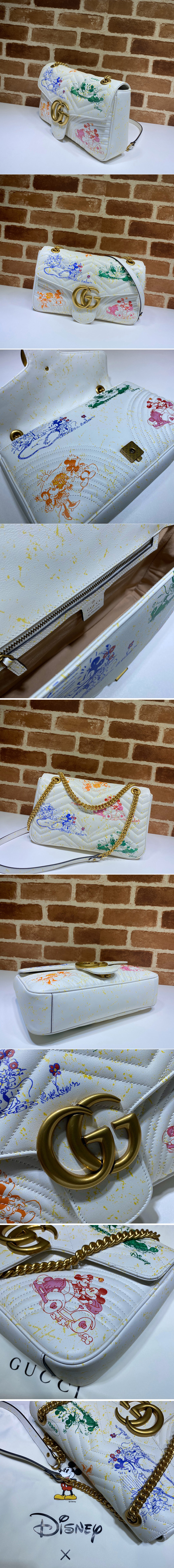 Replica Gucci 443496 Online Exclusive Disney x Gucci GG Marmont medium shoulder bag in White Leather