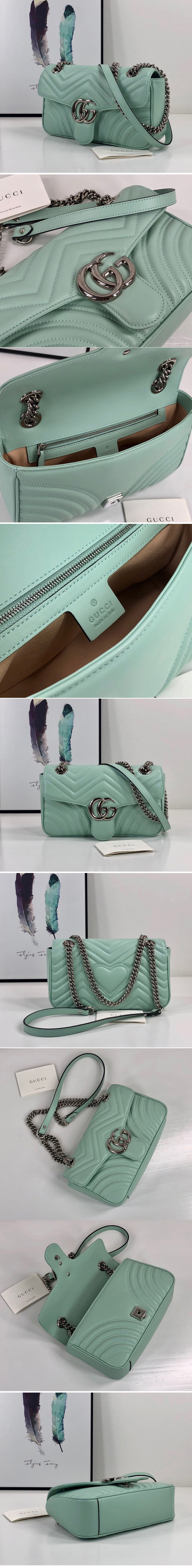 Replica Gucci 443497 GG Marmont small shoulder bag in Pastel green matelasse chevron leather