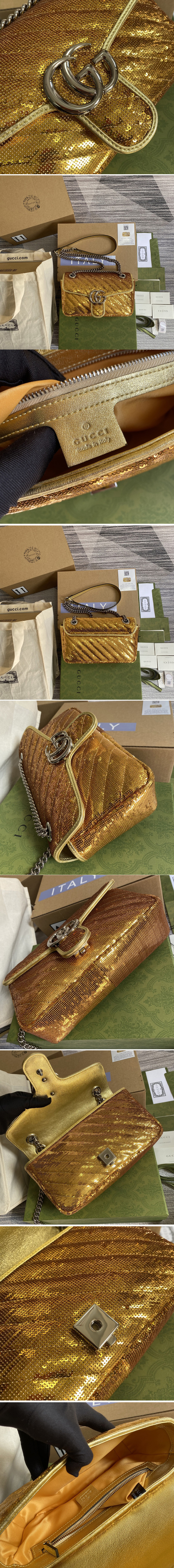 Replica Gucci 443497 GG Marmont small sequin shoulder bag in Gold Silk