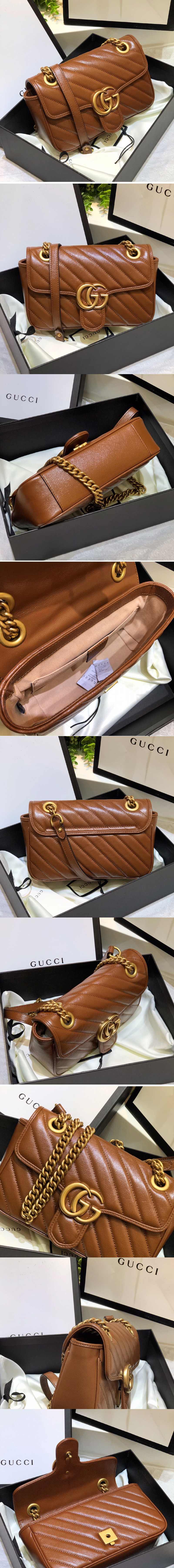 Replica Gucci 446744 GG Marmont mini matelassé shoulder bag in Brown diagonal matelassé leather