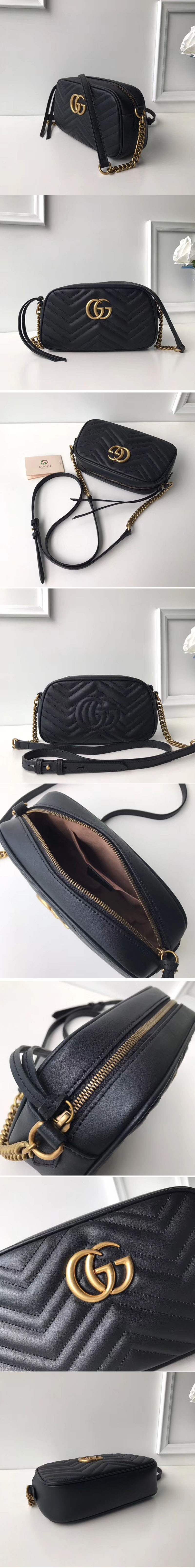 Replica Gucci 447632 GG Marmont Matelasse Shoulder Bags Black