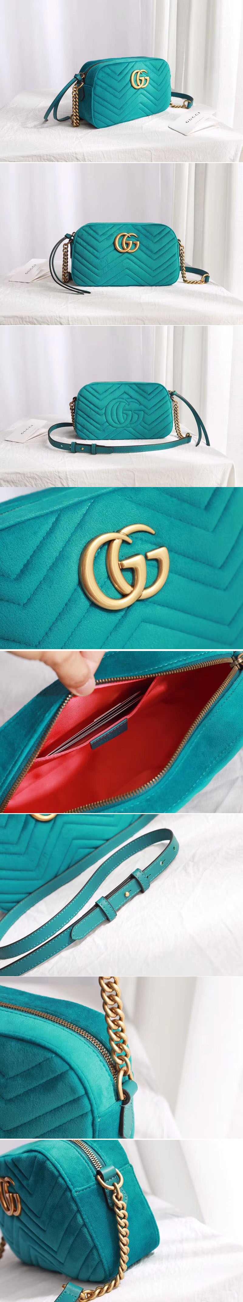 Replica Gucci 447632 GG Marmont velvet small shoulder bag Green