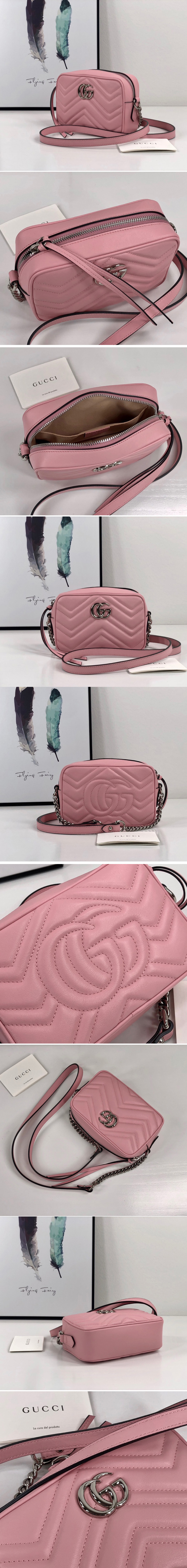 Replica Gucci 448065 GG Marmont matelasse mini bag in Pastel Pink matelasse chevron leather with GG