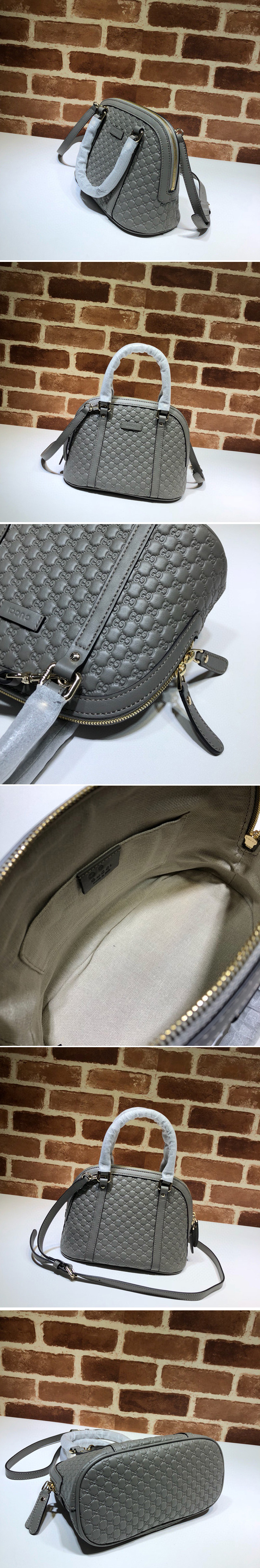 Replica Gucci 449654 Gucci Signature Leather Top Handle Bag Grey Signature leather