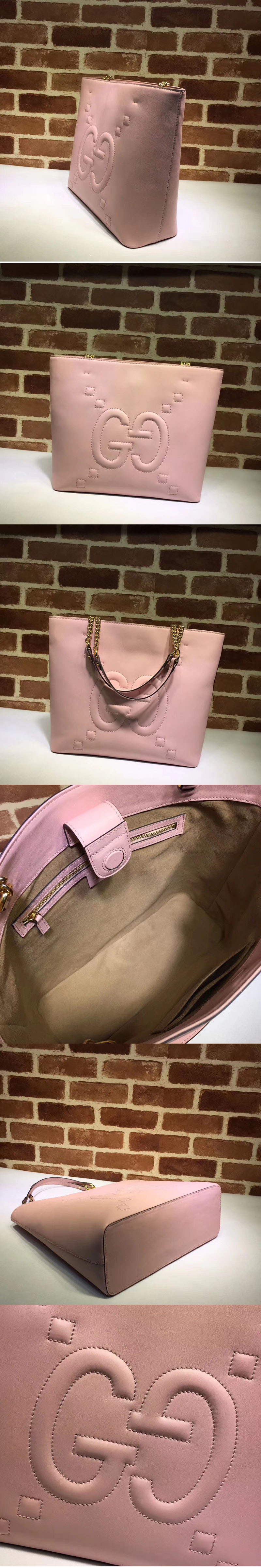 Replica Gucci 453561 Embossed GG Leather Tote Bags Pink