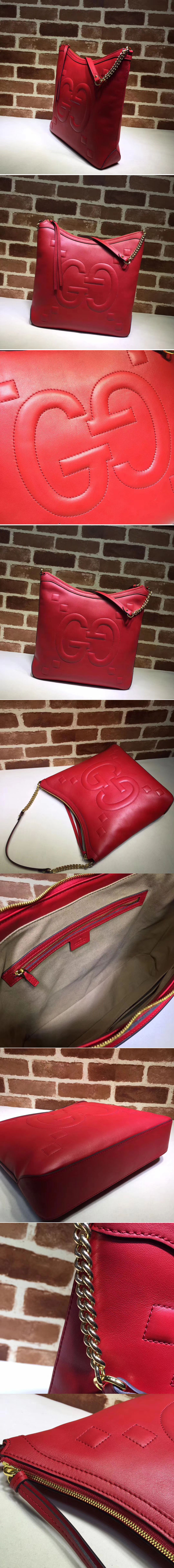 Replica Gucci 453562 Embossed GG Leather Hobo Bags Red