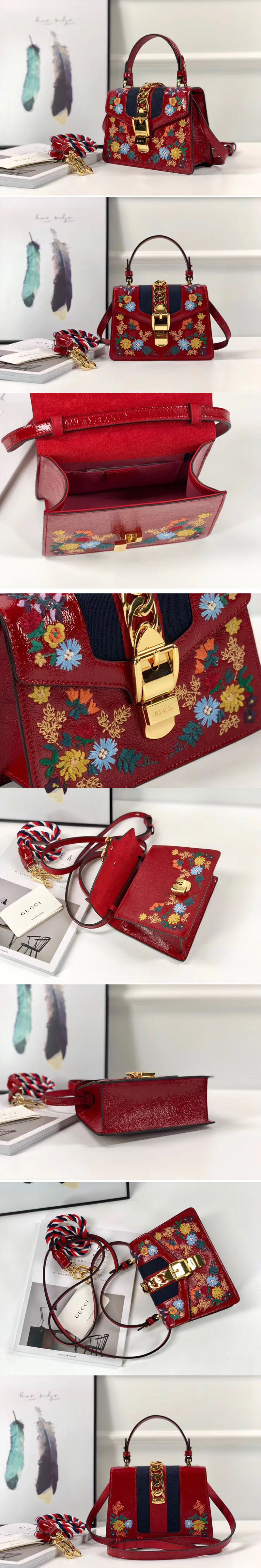 Replica Gucci 470270 Sylvie Embroidered Mini Bag Red