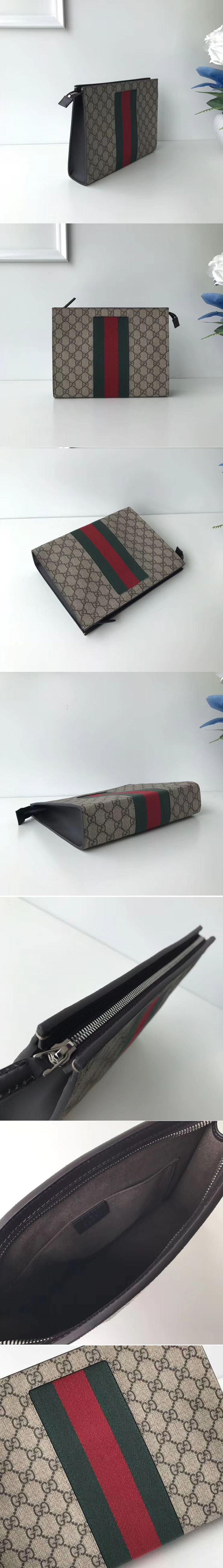 Replica Gucci 475316 GG Supreme Web cosmetic case Brown