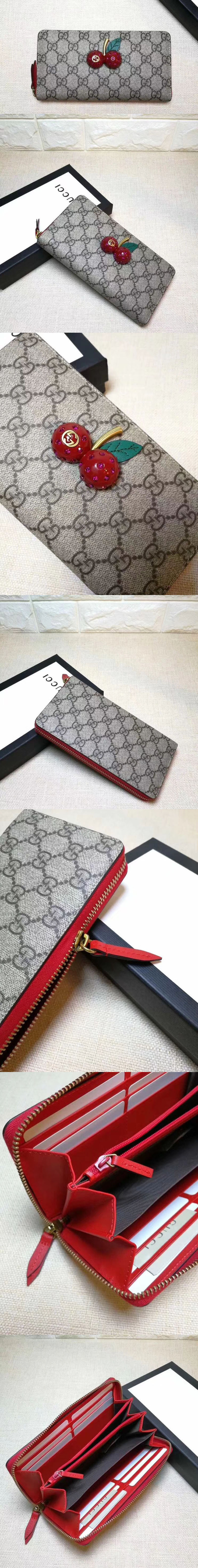 Replica Gucci 476049 GG Supreme zip around wallet with cherries Red