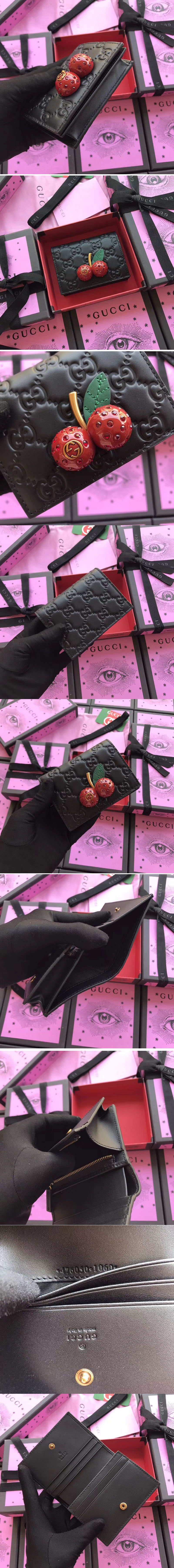 Replica Gucci Signature card case with cherries 476050 Black