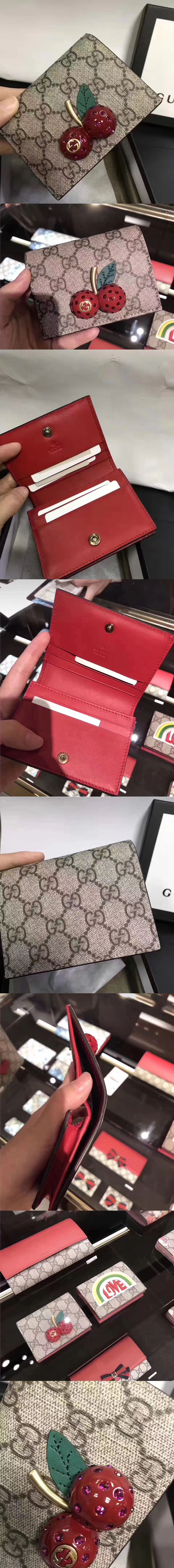 Replica Gucci 476050 GG Supreme Card Case with Cherries Red