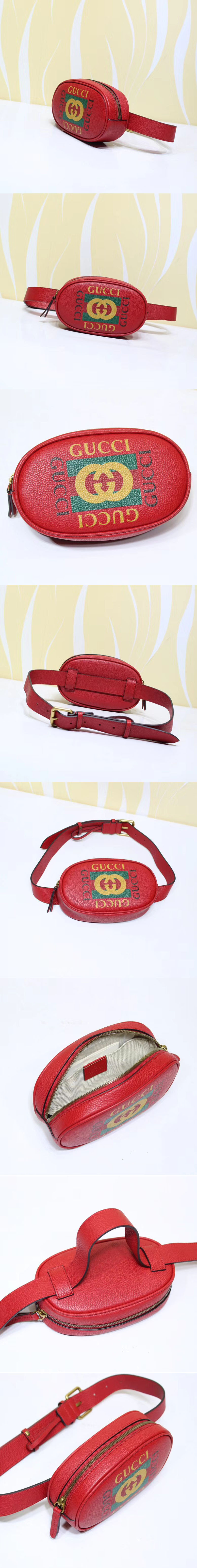 Replica Gucci 476434 GG Calfskin Leather With Print belt bags Red