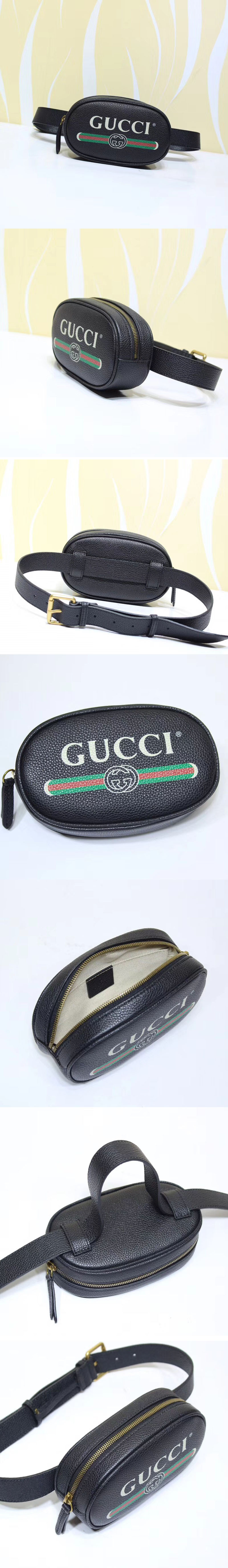 Replica Gucci 476434 GG Calfskin Leather With Print belt bags black