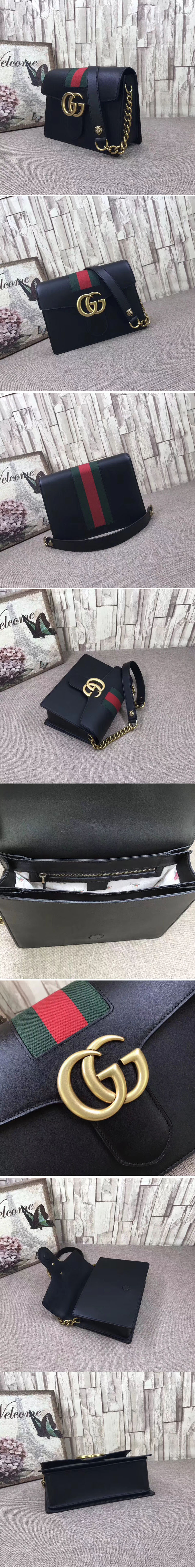 Replica Gucci 476468 GG Marmont Leather Shoulder Bags Black