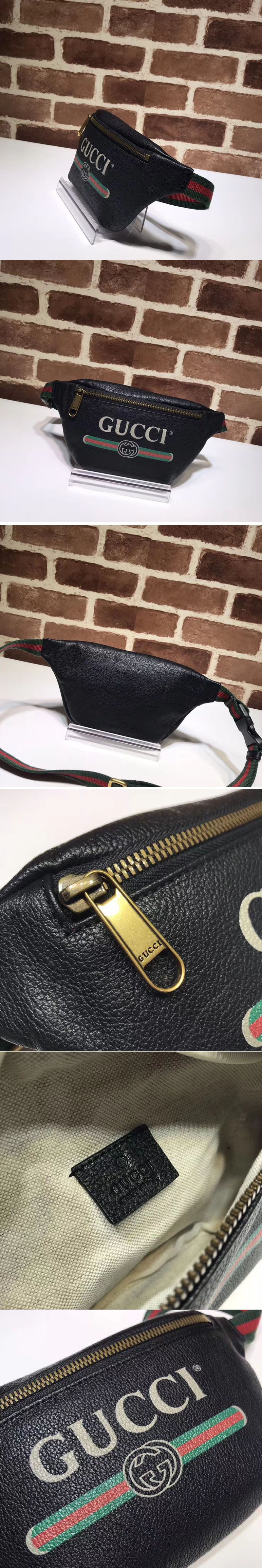 Replica Gucci 493869 Print Leather Vintage Logo Belt Bag Black