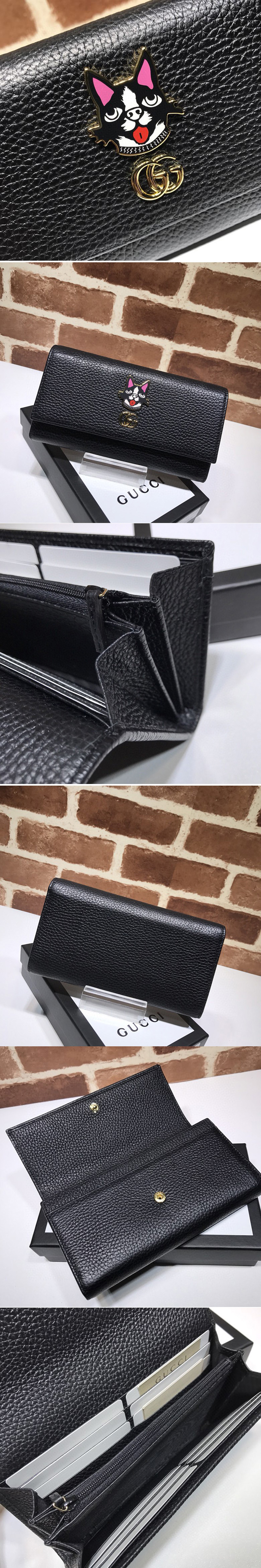 Replica Gucci ‎499324 Continental wallet With Dog in Black Leather