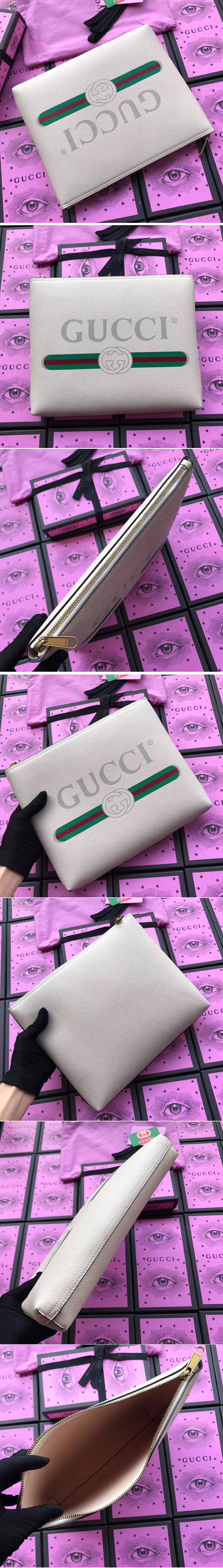 Replica Gucci 500981 Print leather medium portfolio White Leather