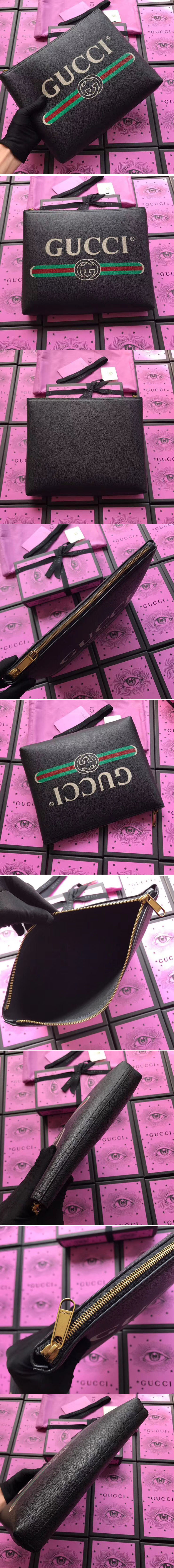 Replica Gucci 500981 Print leather medium portfolio Black Leather