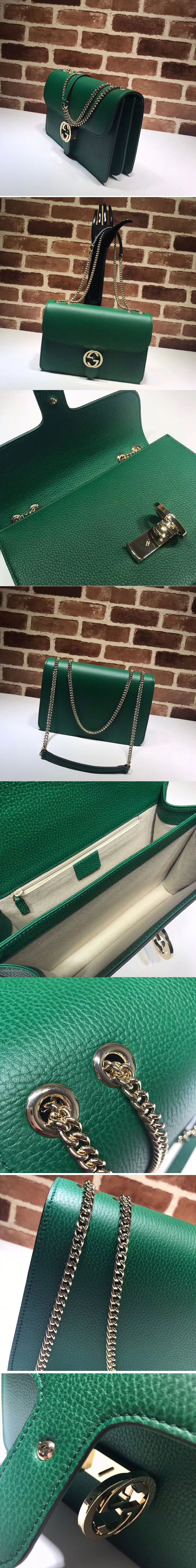 Replica Gucci 510303 Interlocking GG Leather Crossbody Bags Green