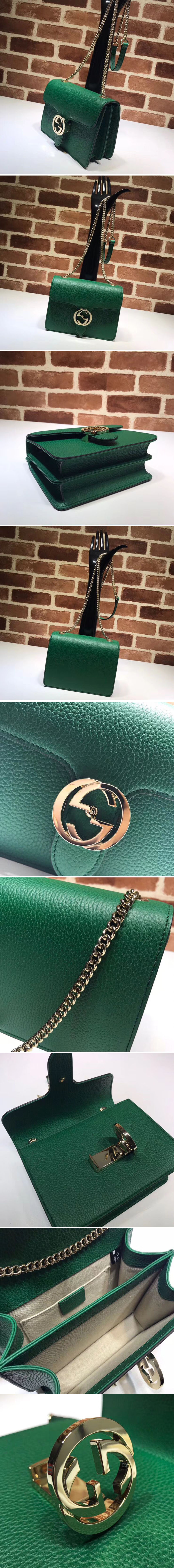 Replica Gucci 510304 Interlocking GG Leather Crossbody Bag Green