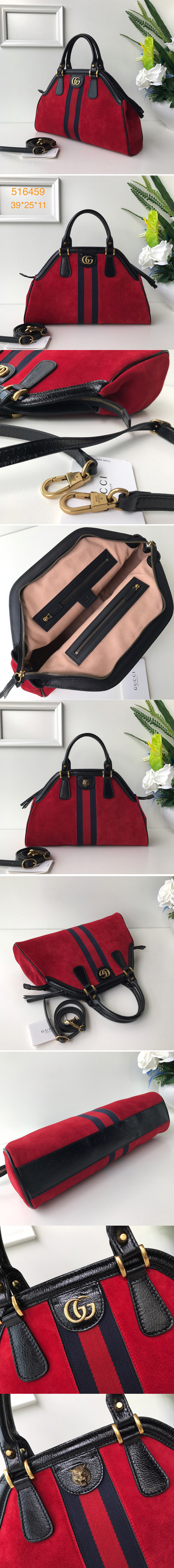 Replica Gucci 516459 Re(Belle) Medium Top Handle Bags in Red Suede Leather