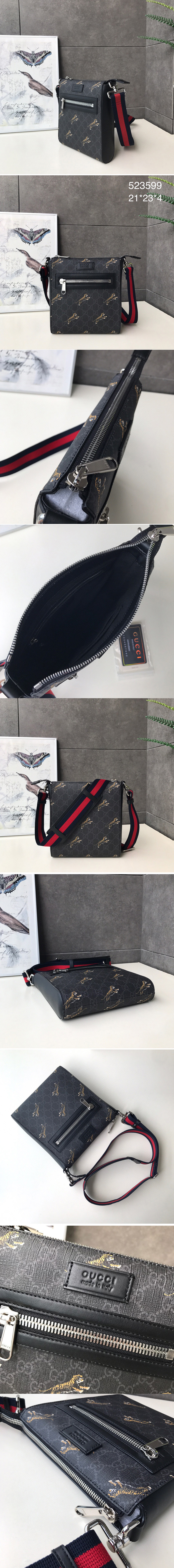 Replica Gucci 523599 GG Black small messenger bags with Tigers Black/grey GG Supreme canvas