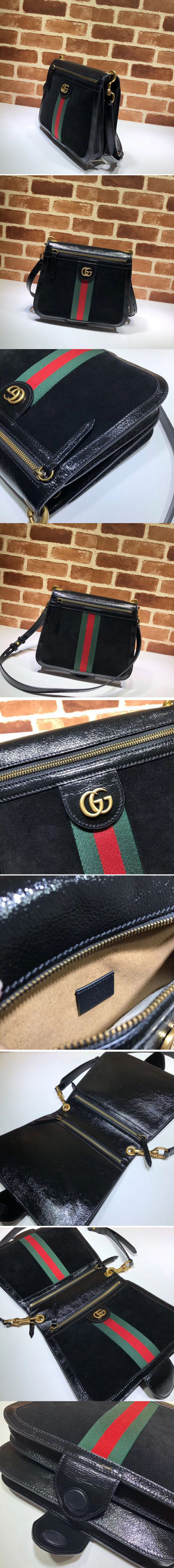 Replica Gucci 523658 GG Supreme Suede shoulder bags Black