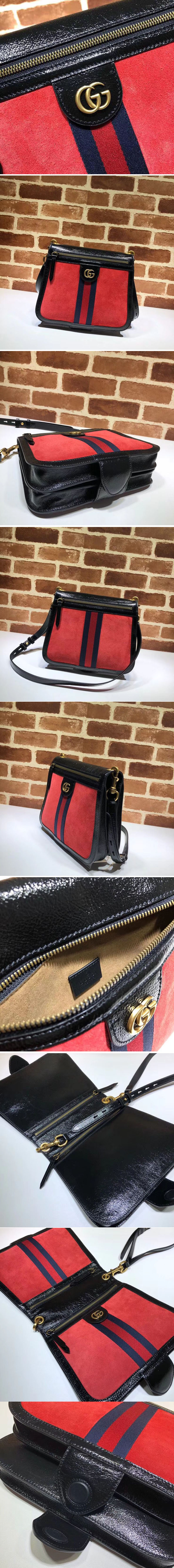 Replica Gucci 523658 GG Supreme Suede shoulder bags Red