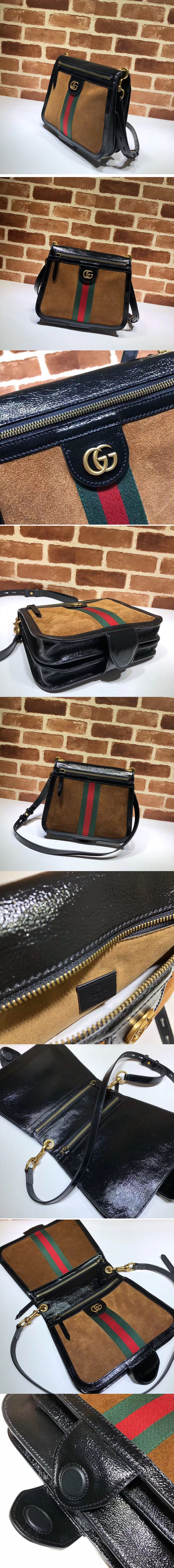 Replica Gucci 523658 GG Supreme Suede shoulder bags Brown