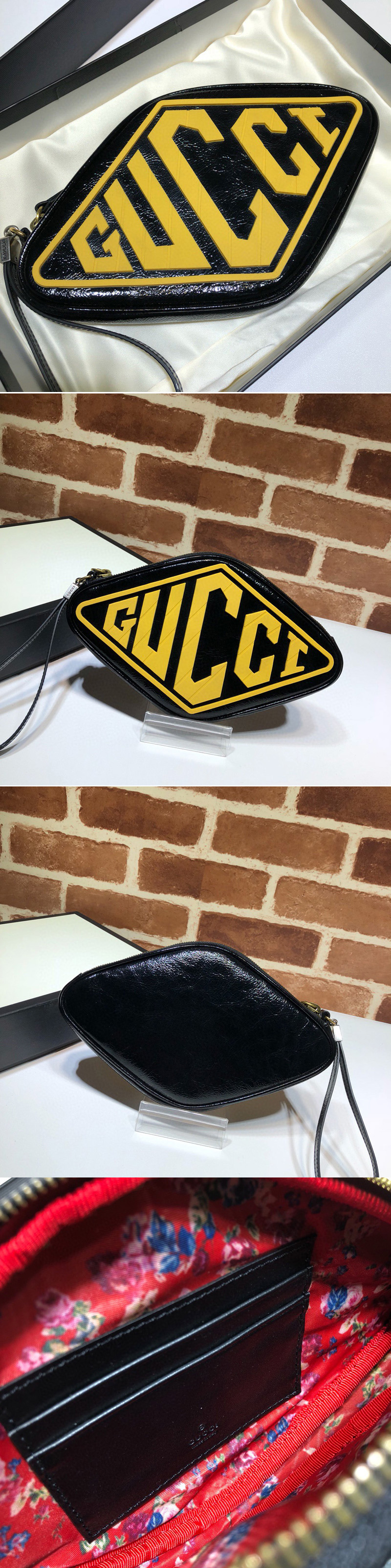 Replica Gucci 524316 GG Marmont Belt Bag Black Patent Leather