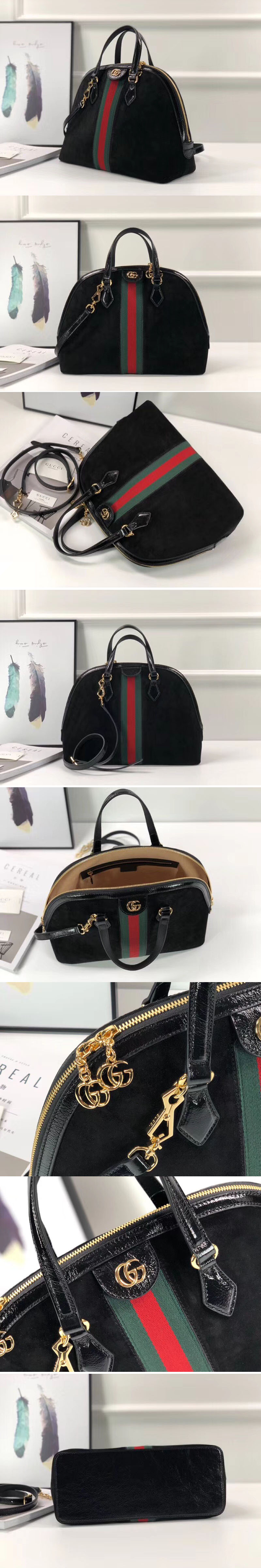 Replica Gucci 524533 Ophidia Suede medium top handle bags Black