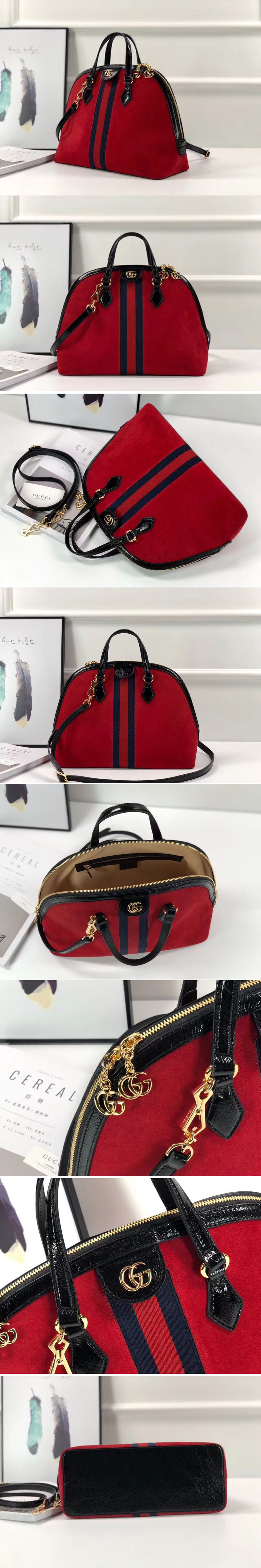 Replica Gucci 524533 Ophidia Suede medium top handle bags Red