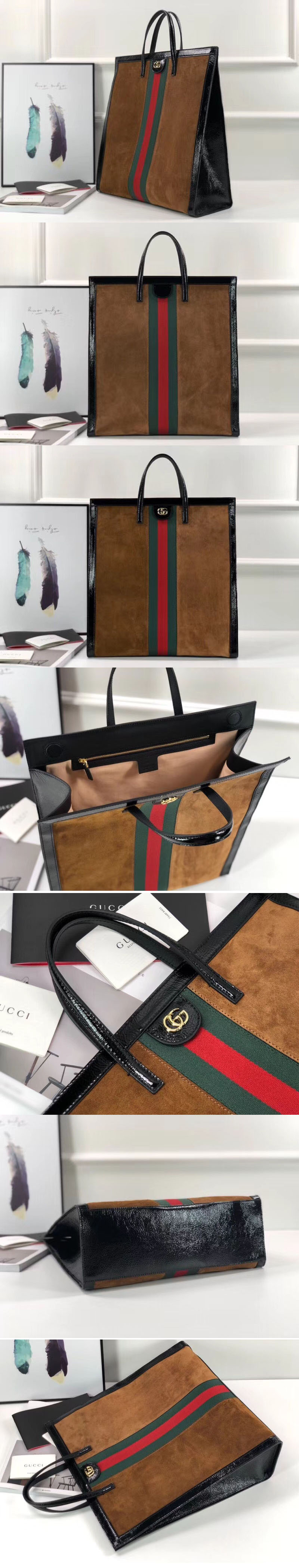 Replica Gucci 524536 Suede Leather Bags Brown