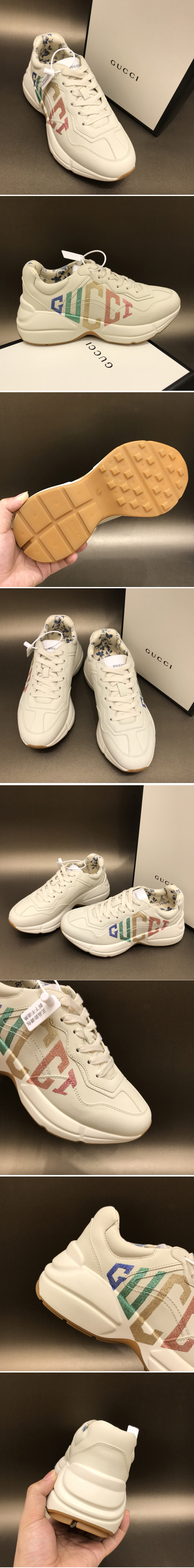 Replica Women and Men Gucci 524990 Rhyton glitter Gucci sneaker in White Leather