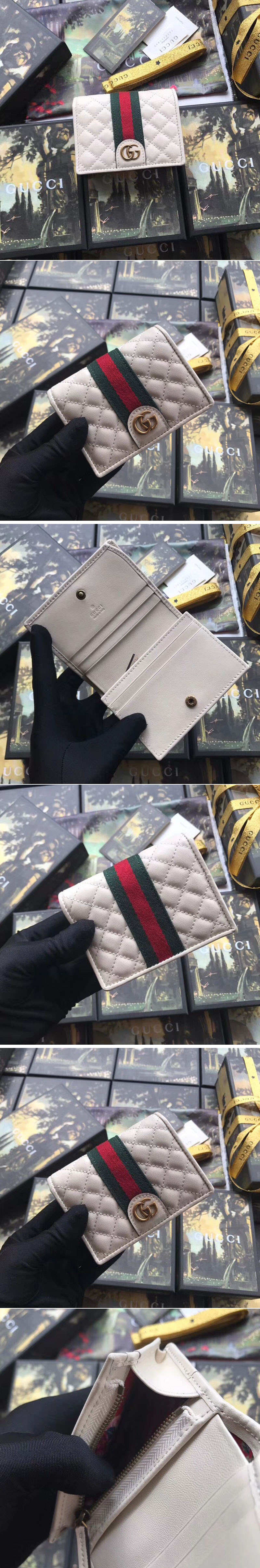 Replica Gucci 536453 Leather card case with Double G White Quilted leather