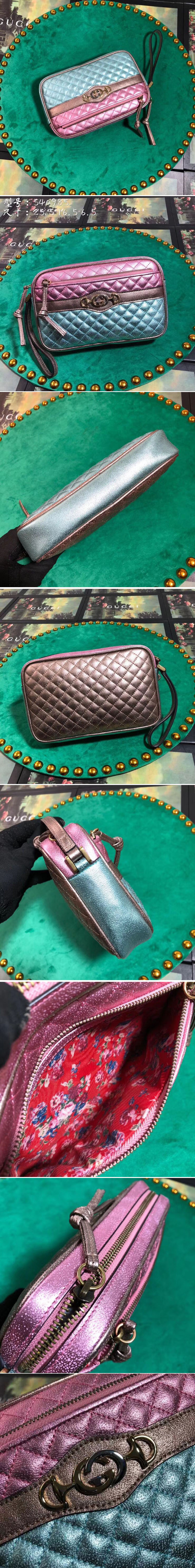 Replica Gucci 540985 Laminated Leather Clutch Bag Green and Pink