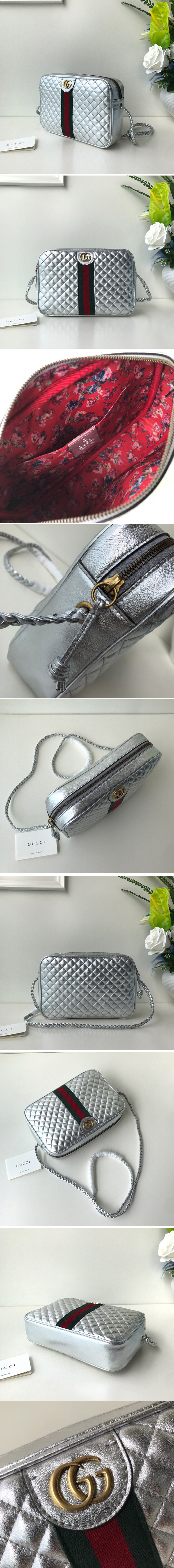 Replica Gucci 541051 Laminated leather small shoulder bag Silver Leather