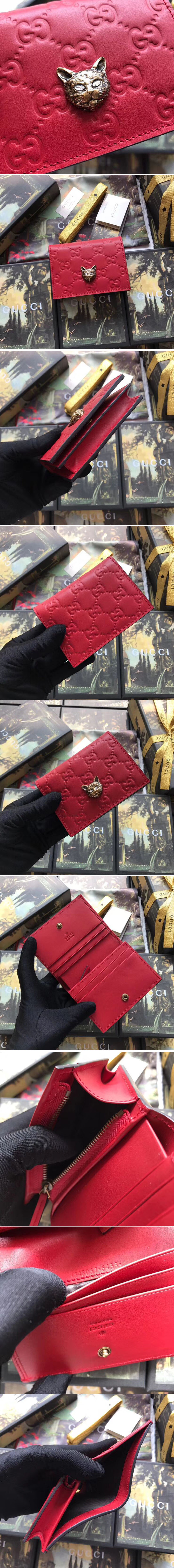 Replica Gucci 548057 Signature card case with cat Red Leather