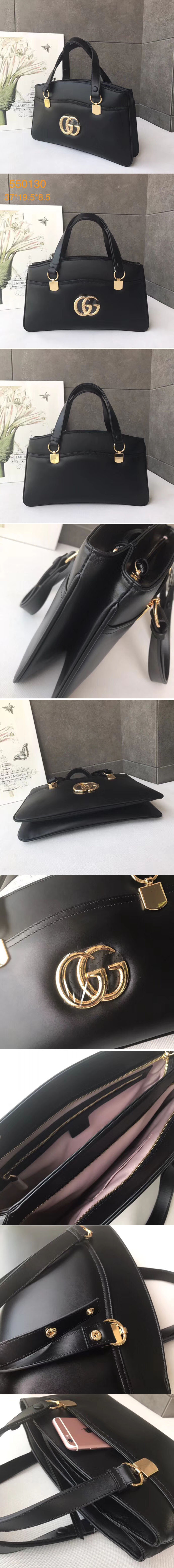 Replica Gucci 550130 Arli Large Top Handle Bag Black Leather